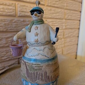 Jim Shore Snowman with Blue and Tan Accents